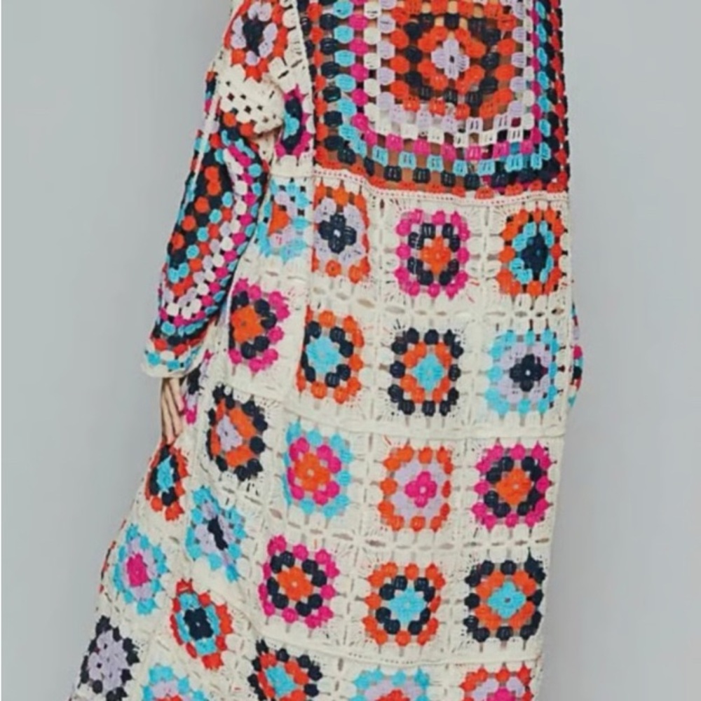 Colorful mosaic crochet cardigan cottagecore granny squares - Picture 2 of 7